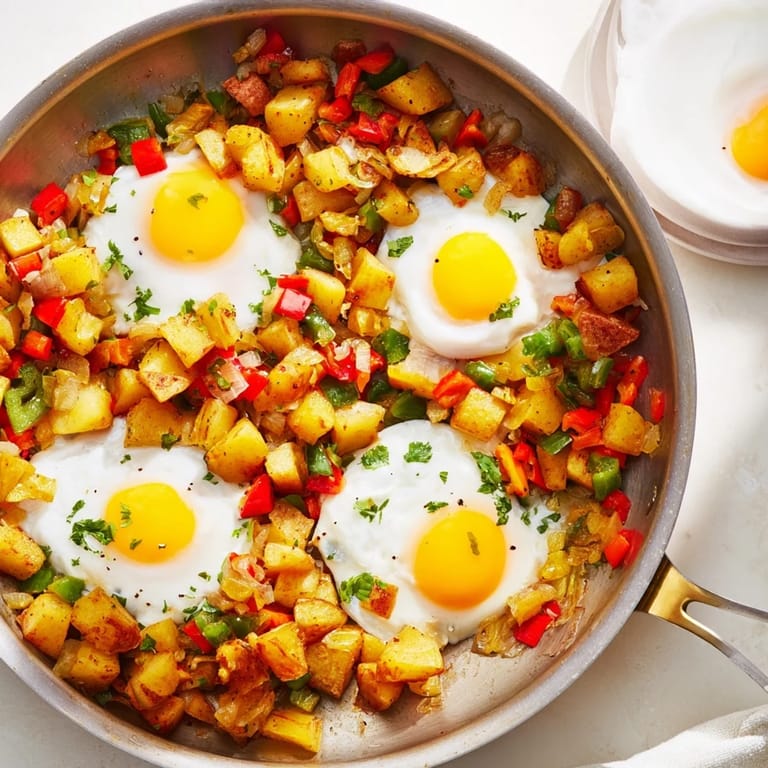 Enjoy a hearty serving of this Simple Skillet Egg and Potato Hash, a delightful one-pan breakfast.
