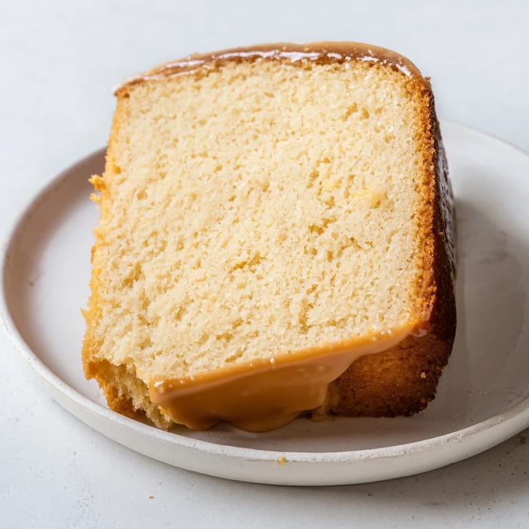 A warm, golden-hued slice of honey pound cake, ideal for a sweet treat with your coffee.
