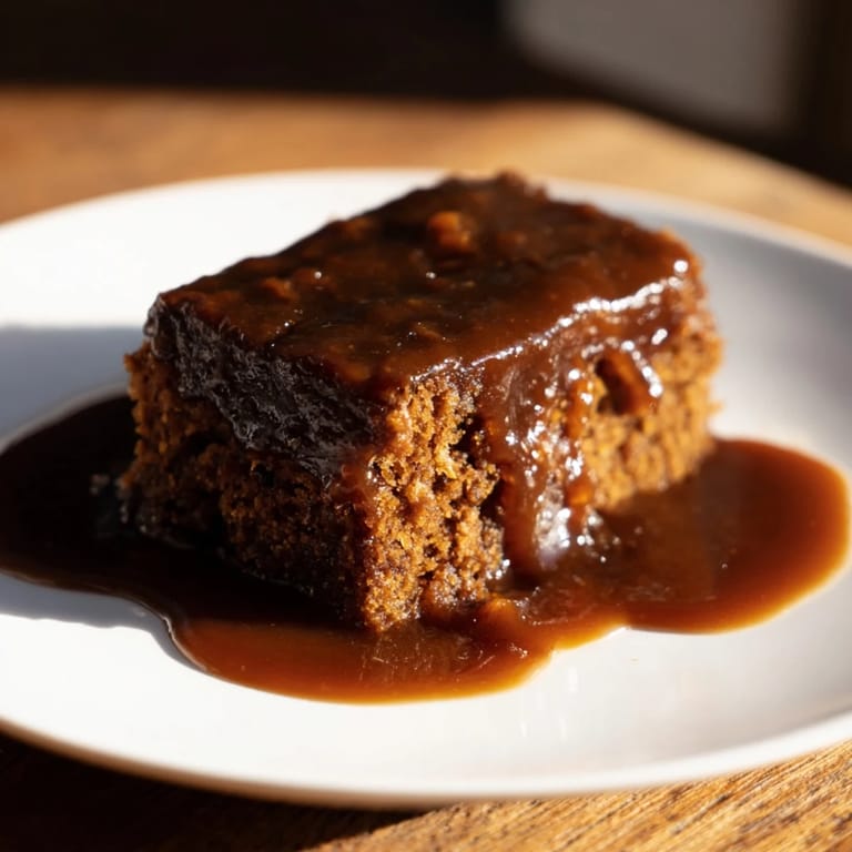 Steaming plate showing Weekend Cabin-Style Sticky Toffee Pudding and delicious, sticky toffee sauce, perfect for dessert.
