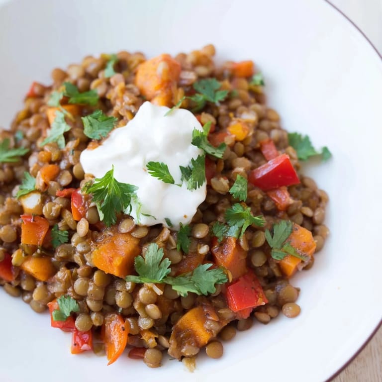 Wholesome Wheat-Warm Hearty Lentil Curry simmering in a pot, smelling of fragrant spices and herbs.