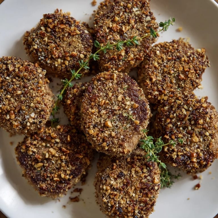 Crispy pecan crust coats the succulent Thyme and Pecan Crusted Pork Tenderloin, a flavorful main dish.