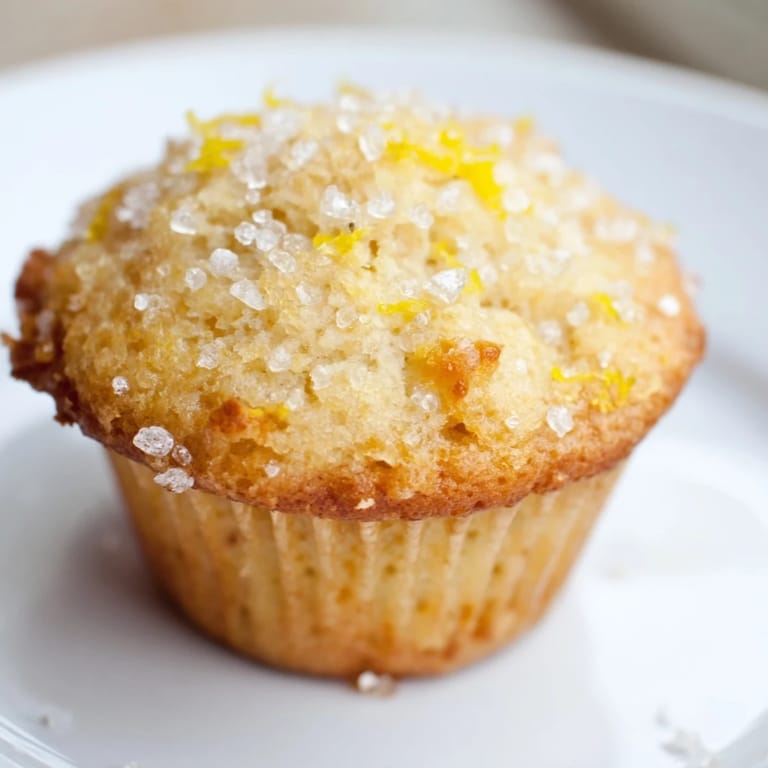Plated, moist Simple Sweet Lemon Zest Muffins, perfect for a brunch spread, with a tender, sweet crumb.
