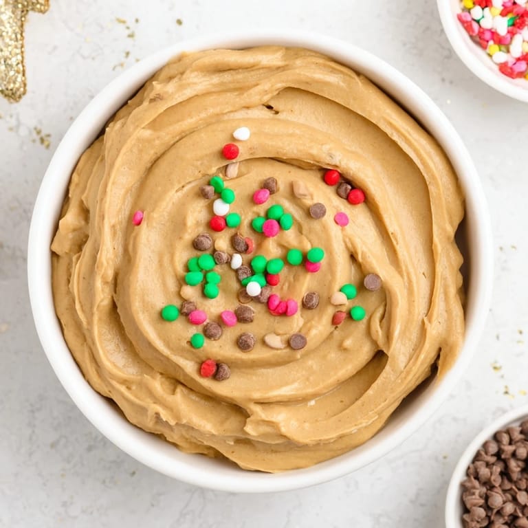 A close-up of a Gingerbread House Dip board, showcasing creamy goodness with dippable snacks.