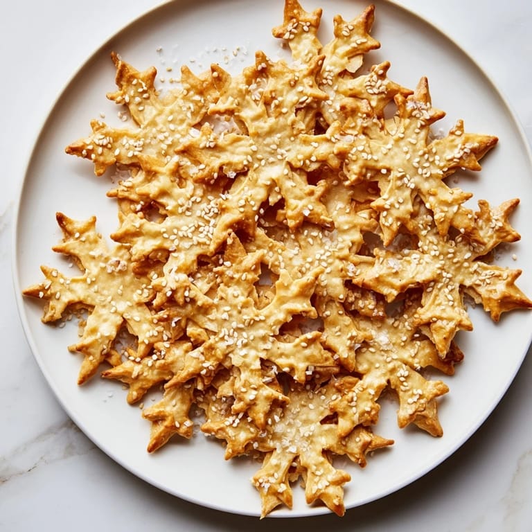 Buttery Gourmet Crackers, snowflake-shaped and sprinkled with flaky sea salt, are crisp and delicious.