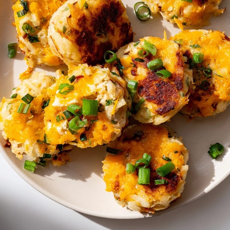 A plate of homemade Potato and Chicken Cakes, featuring a comforting mix of textures and flavors.