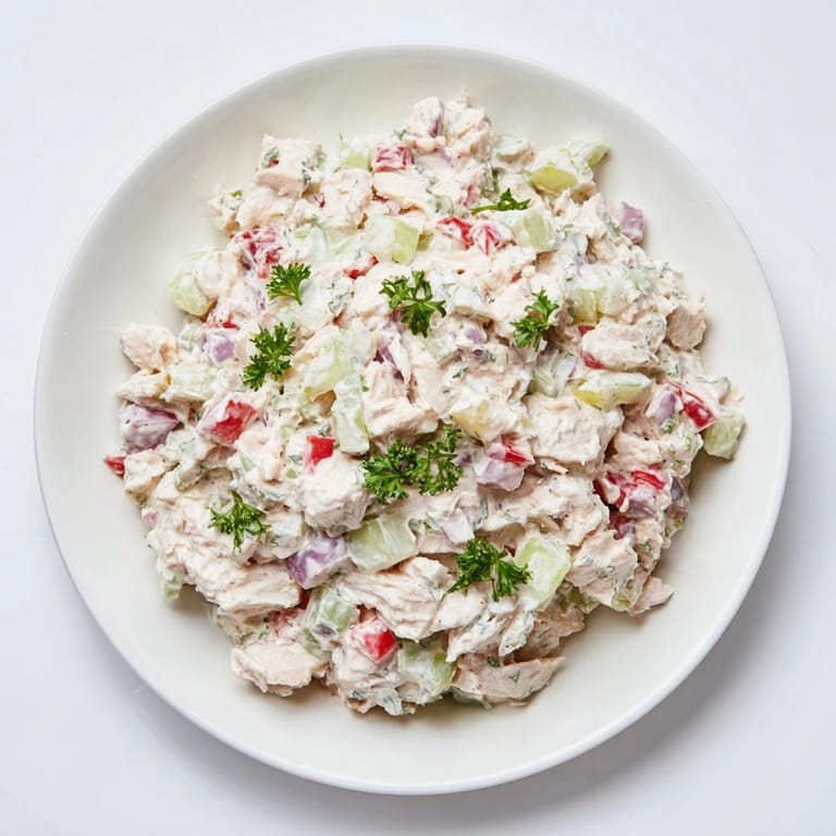 A refreshing bowl of Canned Chicken Salad with Mrs. Dash, seasoned and ready to enjoy.