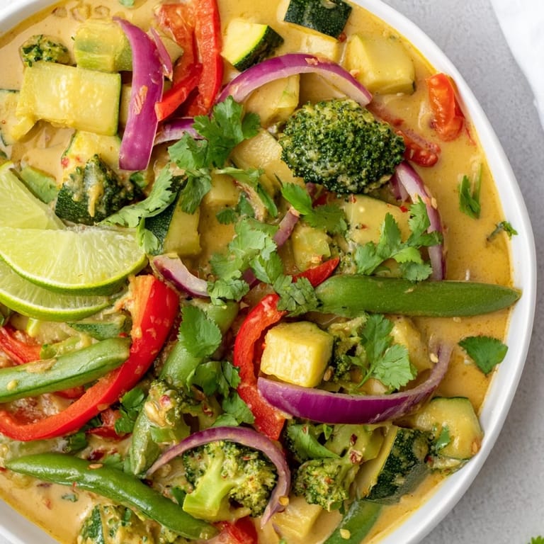 A comforting, flavorful serving of Coconut Curry Vegetables with tender vegetables and fragrant spices.