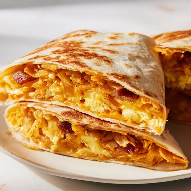 Perfectly golden Breakfast Crunchwrap: a satisfying breakfast with layers of hash browns and salsa.