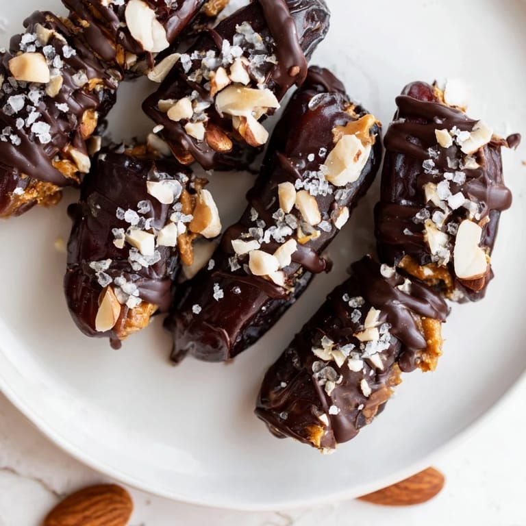 Dark chocolate-covered Chocolate Date Snickers on a parchment-lined tray, perfect party treat.