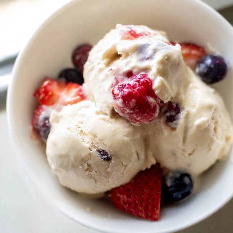 A bowl of homemade cottage cheese ice cream, promising a naturally sweet and healthy treat.