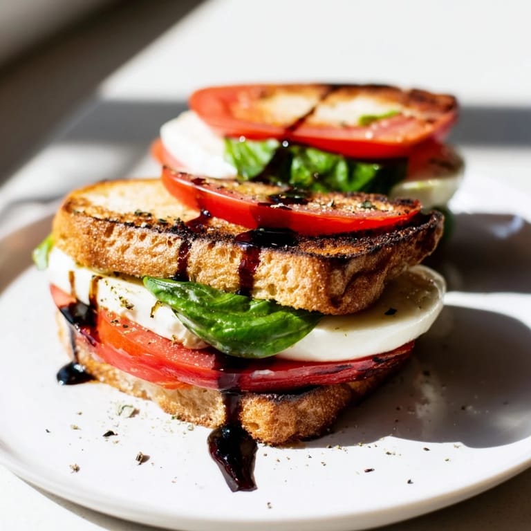 Fresh Caprese Salad Grilled Cheese: savory grilled sandwich with juicy tomatoes, perfect for lunch.