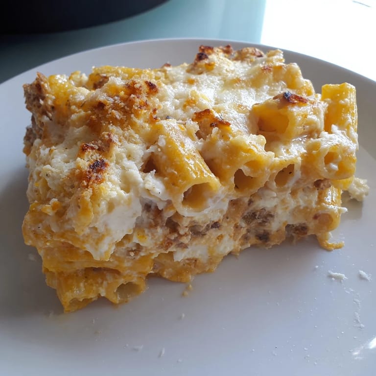 Imagine the aroma: this four cheese baked pasta is topped with a perfectly browned cheese crust, delicious!