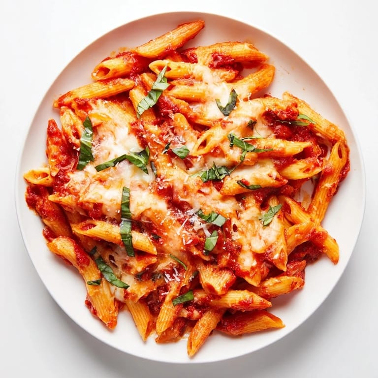 Delicious Baked Penne Arrabbiata, a comforting baked pasta dish with a crispy, cheesy top.