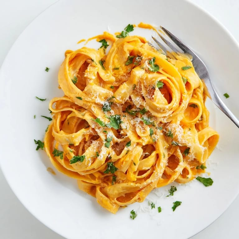 Cozy, plant-based butternut squash pasta in a creamy roasted squash sauce, perfect for a fall dinner.