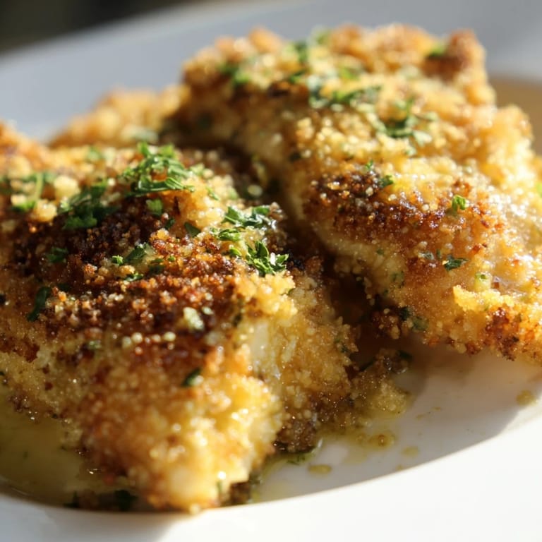 This easy weeknight Roasted Garlic Parmesan Chicken features juicy breasts baked to perfection, with a savory golden crumb coating ready to be served hot.
