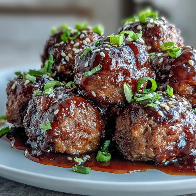 A white bowl filled with Easy Sweet and Sour Crock Pot Meatballs, garnished with sesame seeds and green onions, ideal for family gatherings.
