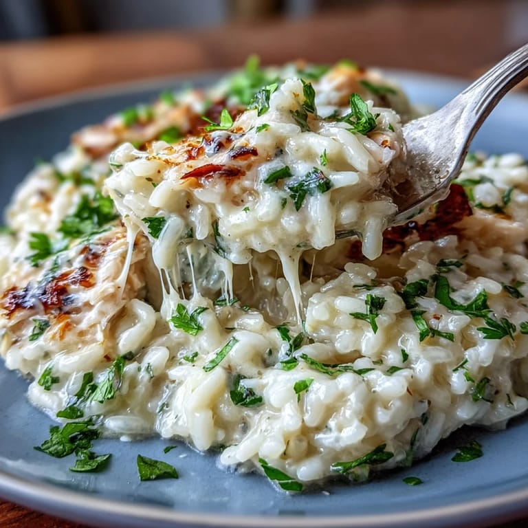 Rich Smoked Haddock Risotto served in a skillet, featuring tender flaked fish nestled in creamy Arborio rice.  