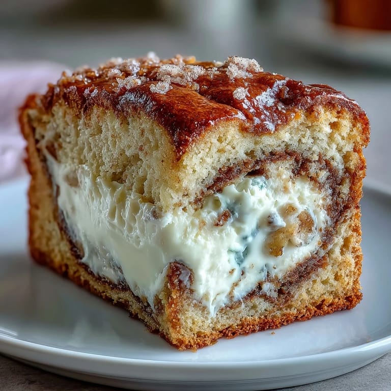 Freshly baked Cream Cheese Cinnamon Swirl Banana Bread with a moist crumb and sweet glaze, ready for breakfast or dessert.