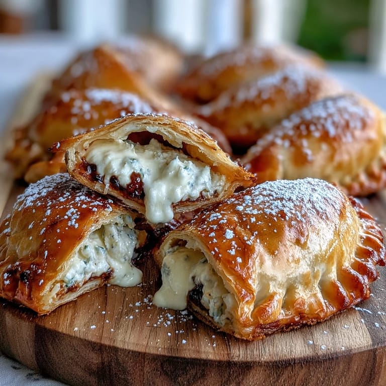 Close-up of Guava and Cheese Empanadas revealing creamy cheese and luscious guava paste inside.
