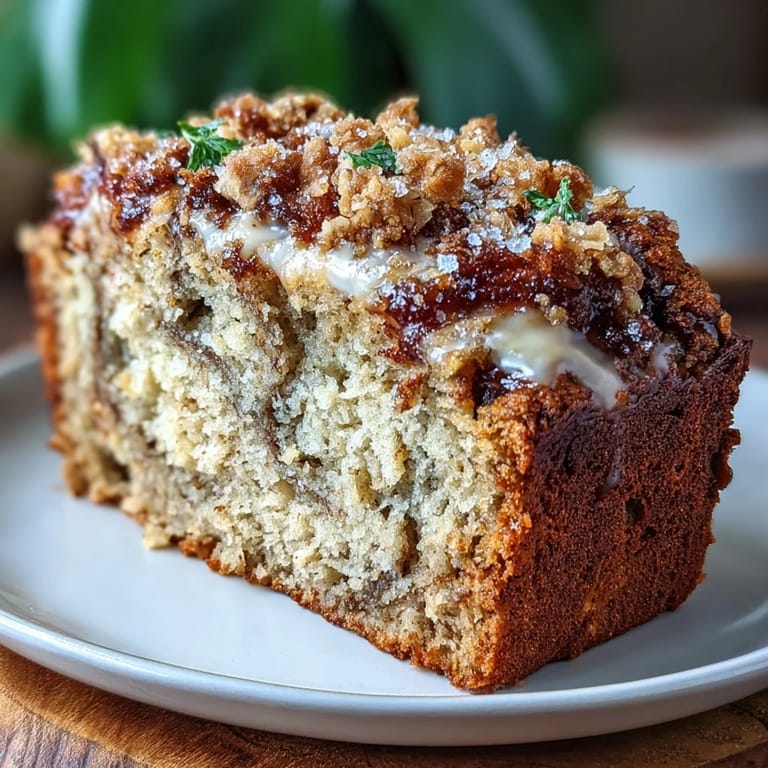 A toasted slice of Vegan Cardamom Guava Banana Bread reveals flecks of guava and aromatic cardamom specks throughout.