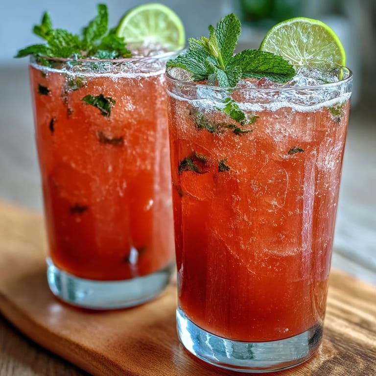 A pitcher of vibrant guava nectar drink poured over ice, ready to serve on a hot day.