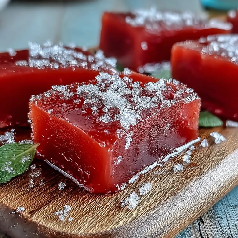 Homemade guava paste in a loaf pan with ripe guavas and lemon nearby.