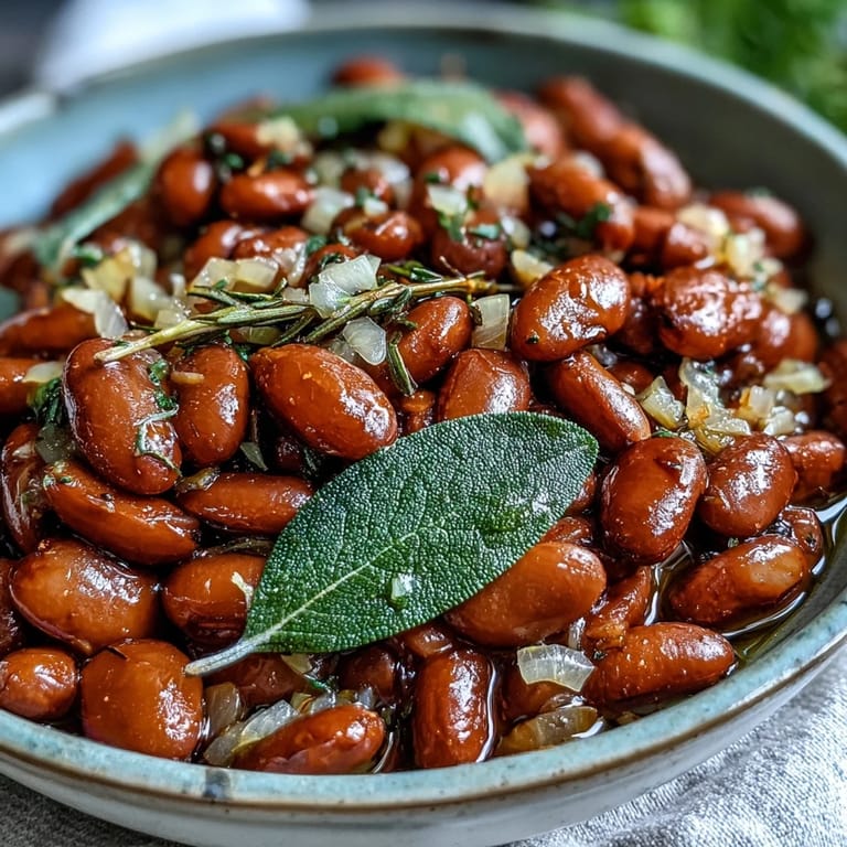 Slow-simmered pinto beans in a rustic pot, fragrant with garlic and olive oil, ready for taco night.