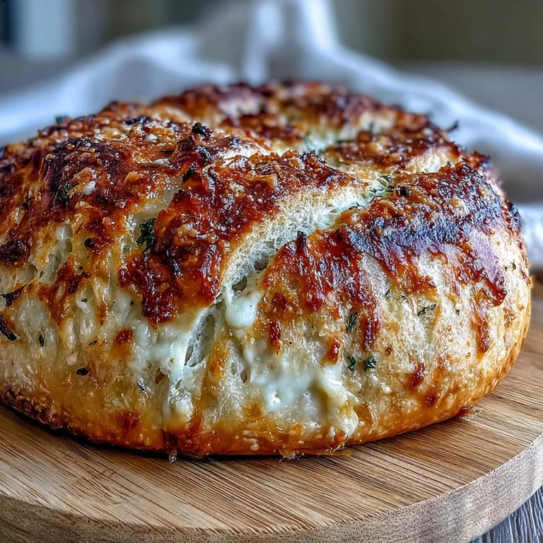 Artisan-style Perfect Parmesan Garlic Artisan Bread showcasing a tender, cheesy interior, ready to slice and serve with butter.