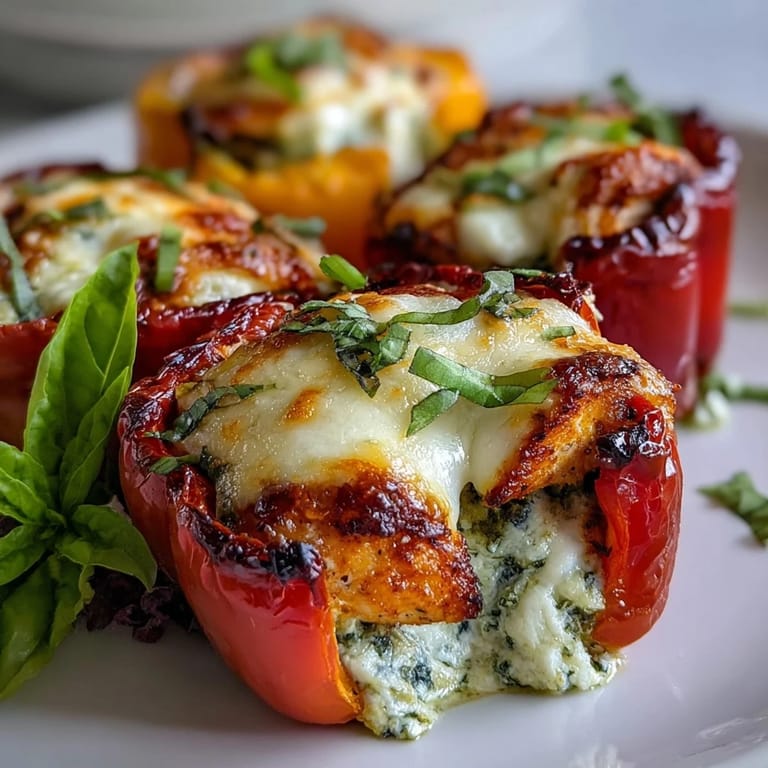 Appetizer plate of Pesto Chicken Stuffed Sweet Peppers with a side salad for a light entree.