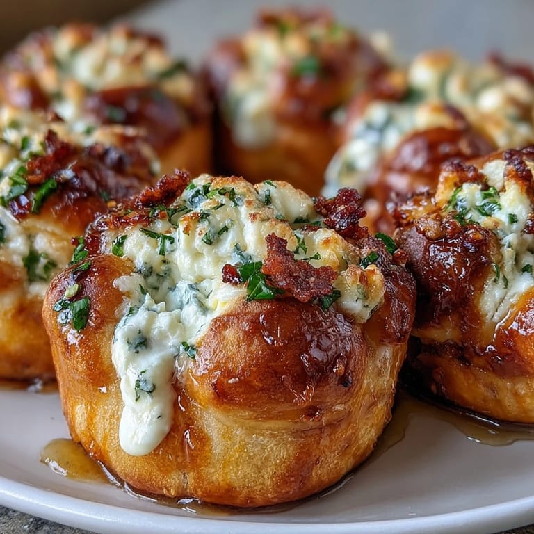 Appetizer platter of golden Hot Honey Ricotta Stuffed Garlic Knots served with a honey dipping sauce.
