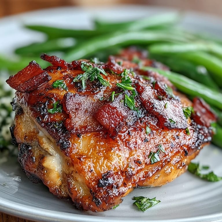 Flavorful chicken thighs roasted with smoky bacon and ranch spices, served with tender green beans for a satisfying keto dinner.  