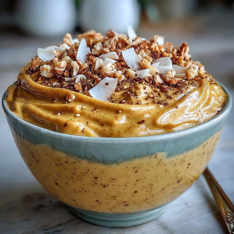 Vibrant golden turmeric and ginger overnight oats, garnished with chia seeds and sliced banana for a nourishing breakfast.