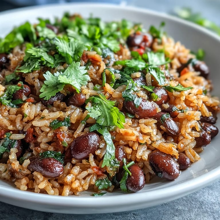 Flavorful Spanish rice and beans, packed with cumin, smoked paprika, and fresh herbs, served as a colorful main dish.