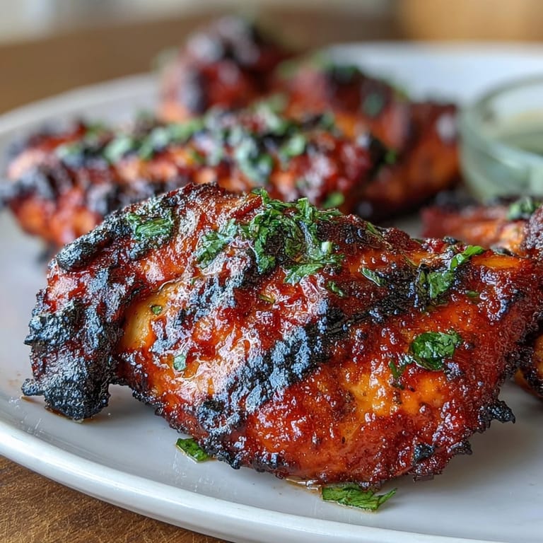 Classic Indian tandoori chicken, beautifully charred and bursting with bold flavors, paired with lemon wedges for a zesty finish.