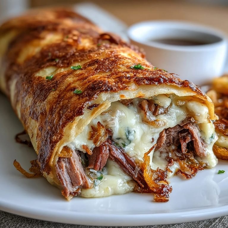 Crispy flour tortilla roll ups stuffed with roast beef and provolone, baked until golden and paired with savory dipping sauce.