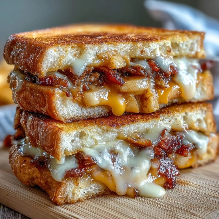 2. Golden artisan bread grilled to perfection, layered with sharp cheddar, fresh apple, beef bacon, and a bold hot honey finish.  