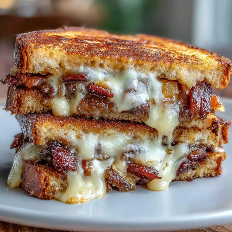 3. Savory beef bacon and tangy cheddar meet sweet apple slices and hot honey in this gourmet grilled cheese sandwich.