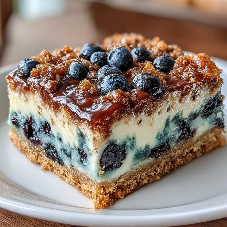 Rich and fudgy blondies packed with fresh blueberries, offering a delightful fruity twist on classic dessert bars.