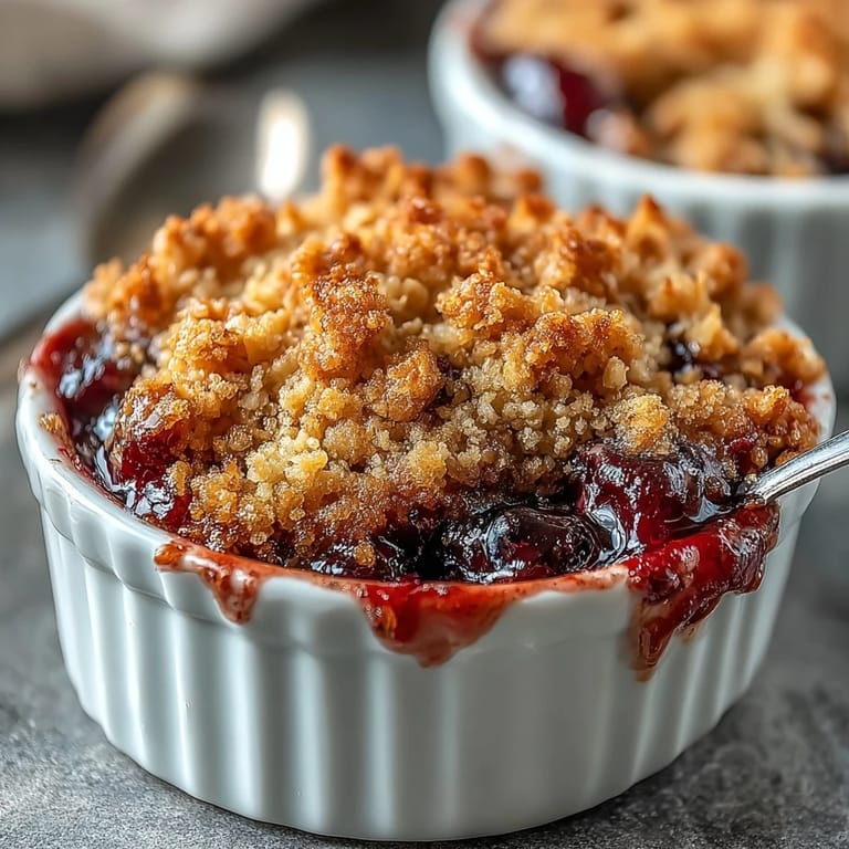 Baked until bubbling, this simple berry crumble offers a crisp oat topping over sweet, tart fruit.