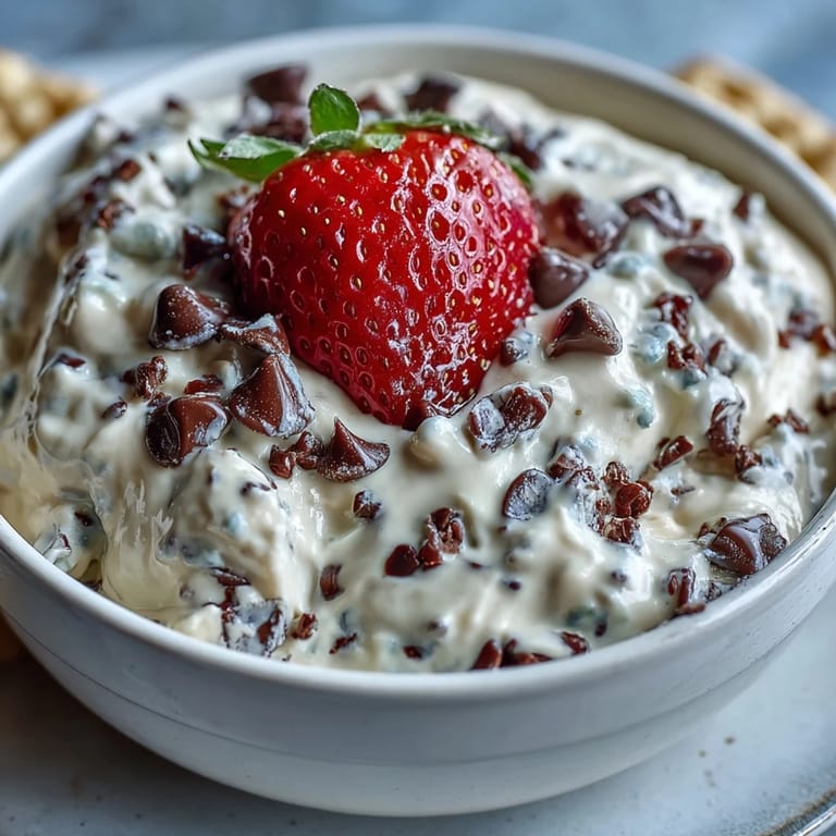 Wholesome cottage cheese cookie dough dip with almond butter, chocolate chips, and a colorful assortment of fresh fruit for dipping.  