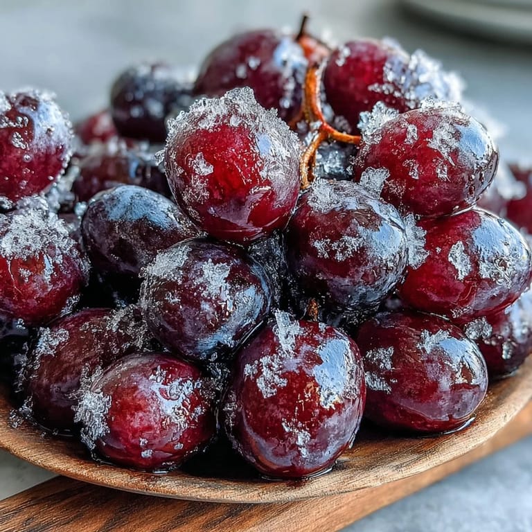 Zesty lime sugar coats juicy grapes on skewers, frozen to a crisp, icy finish for a bright, cooling treat perfect for hot days.  
