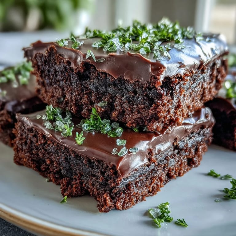 Fudgy chocolate brownies decorated with smooth green icing, cut into shamrocks for a fun and festive holiday treat.