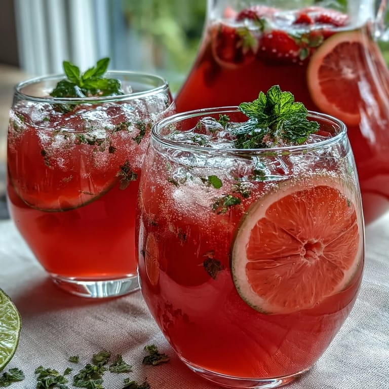 Refreshing spring cocktail-inspired pink lemonade punch with sparkling water and berry flavors, ideal for parties.
