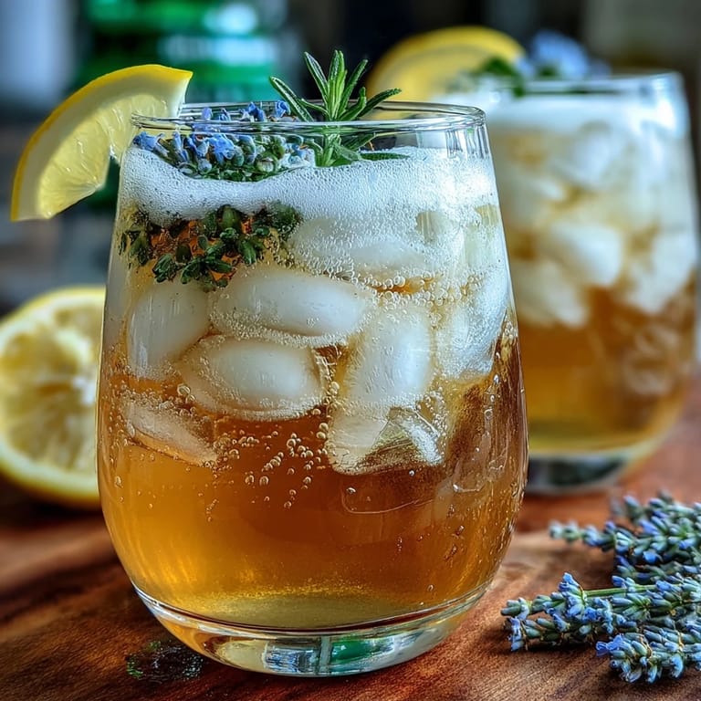Chilled lavender lemonade spritz combines homemade lavender syrup and sparkling wine for a sophisticated garden party drink.