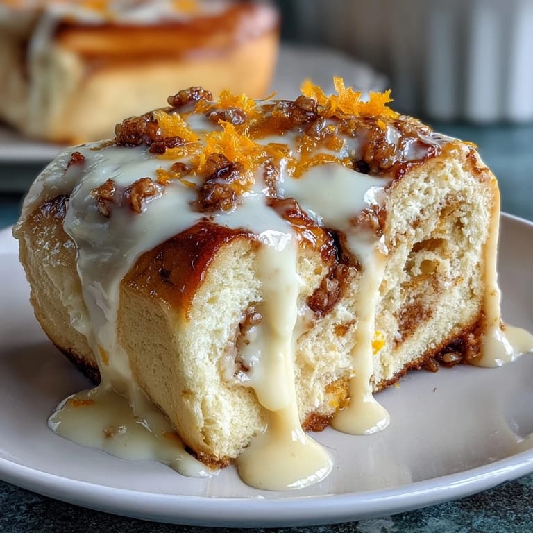 Fluffy orange rolls swirled with citrus filling and topped with creamy orange cream cheese frosting.