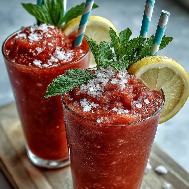 A refreshing Frozen Strawberry Lemonade Slushie served ice-cold with a citrus kick.