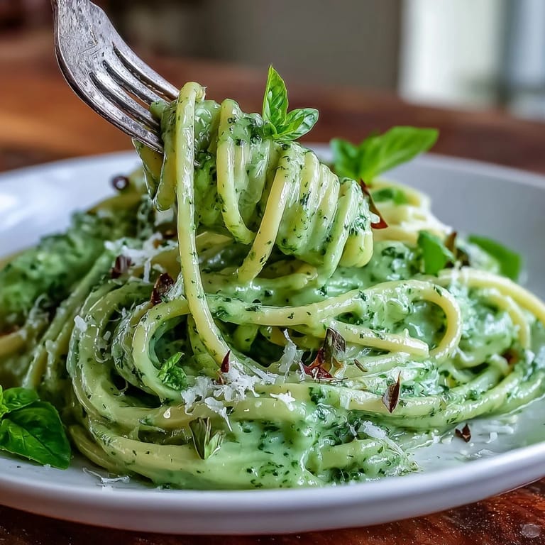 Deliciously smooth avocado pesto pasta, a quick, vegetarian no-cook weeknight meal.