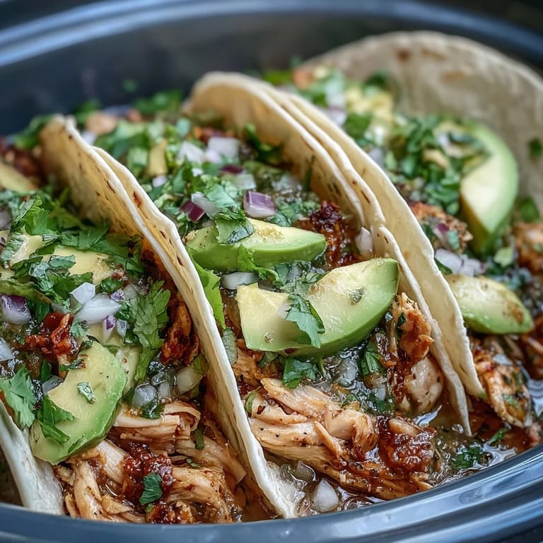 Tender, shredded salsa verde chicken piled high in warm tortillas.