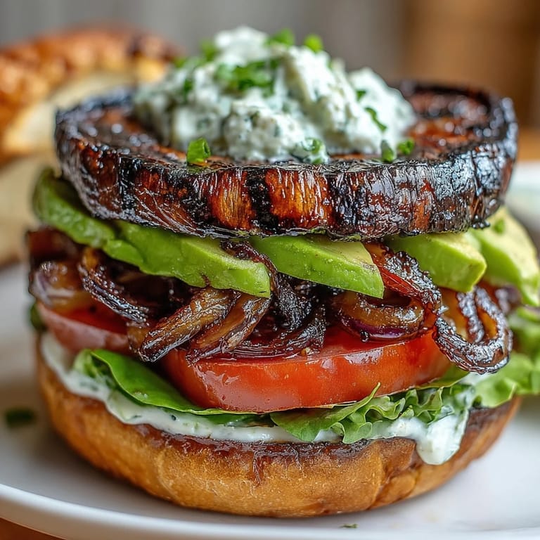 Hearty grilled portobello mushroom burgers, perfectly charred and ready for your favorite toppings.