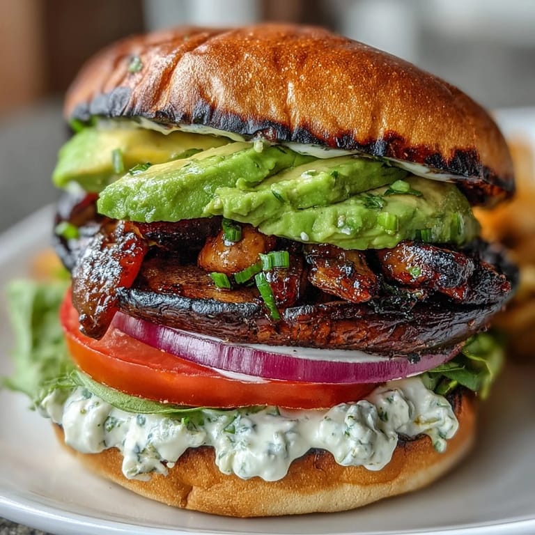 Smoky grilled portobello mushroom burgers, a delicious vegetarian option served on toasted buns.